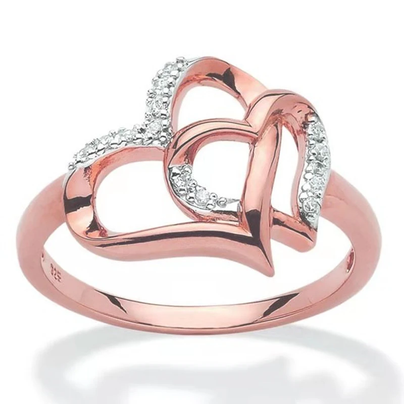 Fashion Simple Double Heart Hollow Diamond Ring
