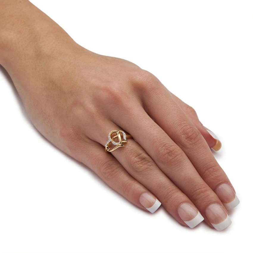 Fashion Simple Double Heart Hollow Diamond Ring