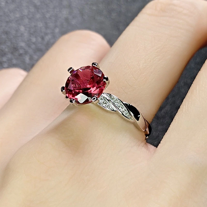 Imitation Red Tourmaline Ring European Luxury Six-claw Red Corundum Diamond Ring Large Red Crystal Ring Female