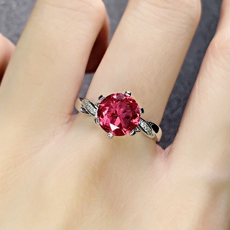 Imitation Red Tourmaline Ring European Luxury Six-claw Red Corundum Diamond Ring Large Red Crystal Ring Female