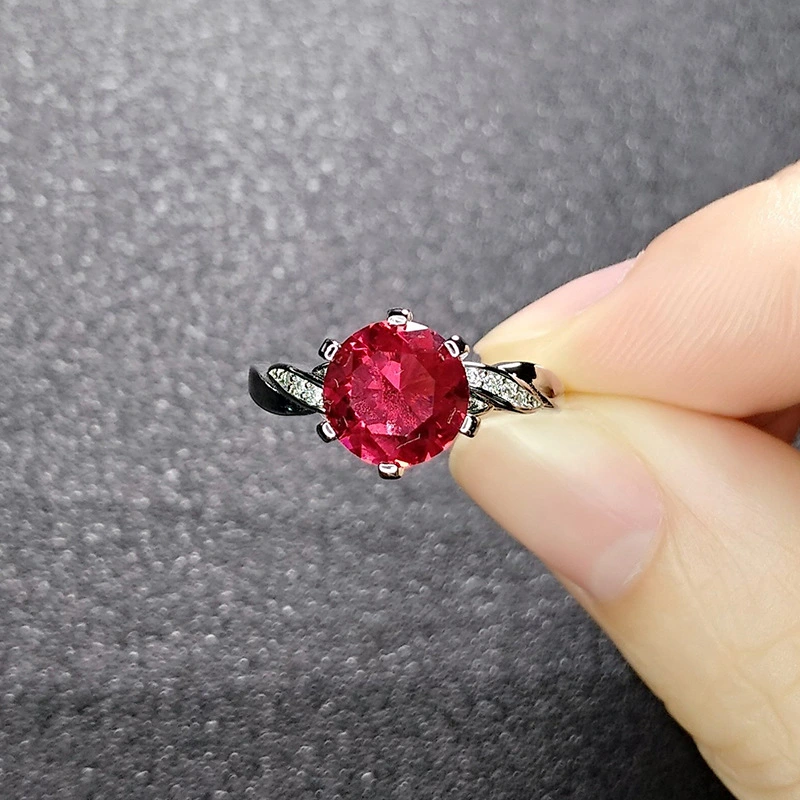 Imitation Red Tourmaline Ring European Luxury Six-claw Red Corundum Diamond Ring Large Red Crystal Ring Female