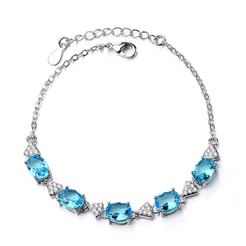 Jewelry Set Water Drop Sapphire Ring Long Tassel Ear Chain Mermaid Tears Necklace Blue Topaz Bracelet