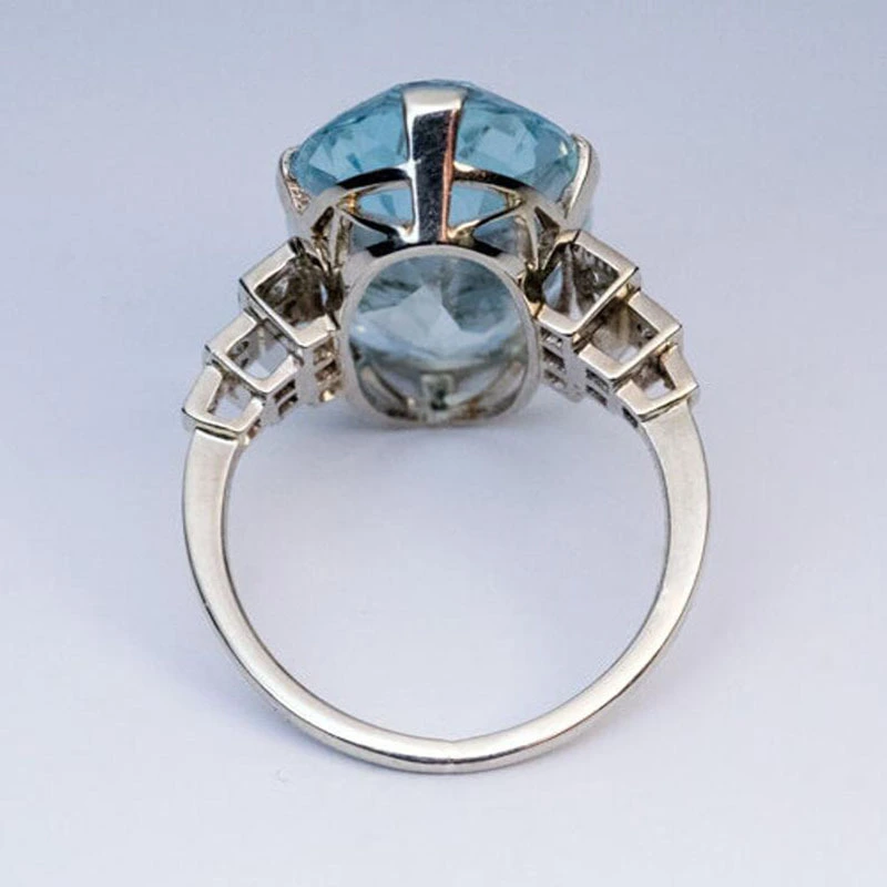 Fashion Lady Egg Round Blue Crystal Ring