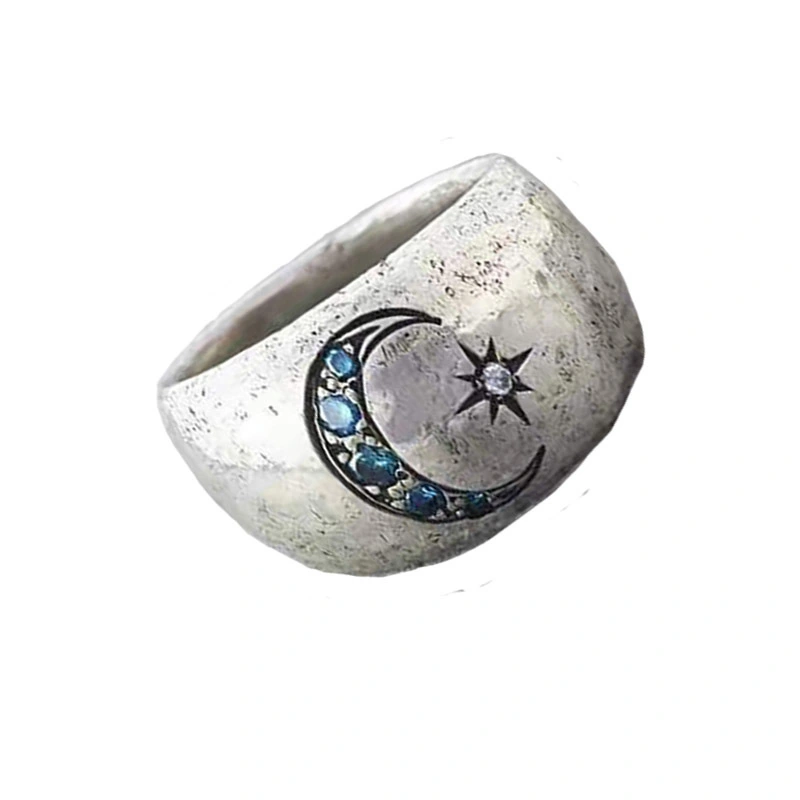 Fashion Simple Moon Sun Inlaid Zircon Ring