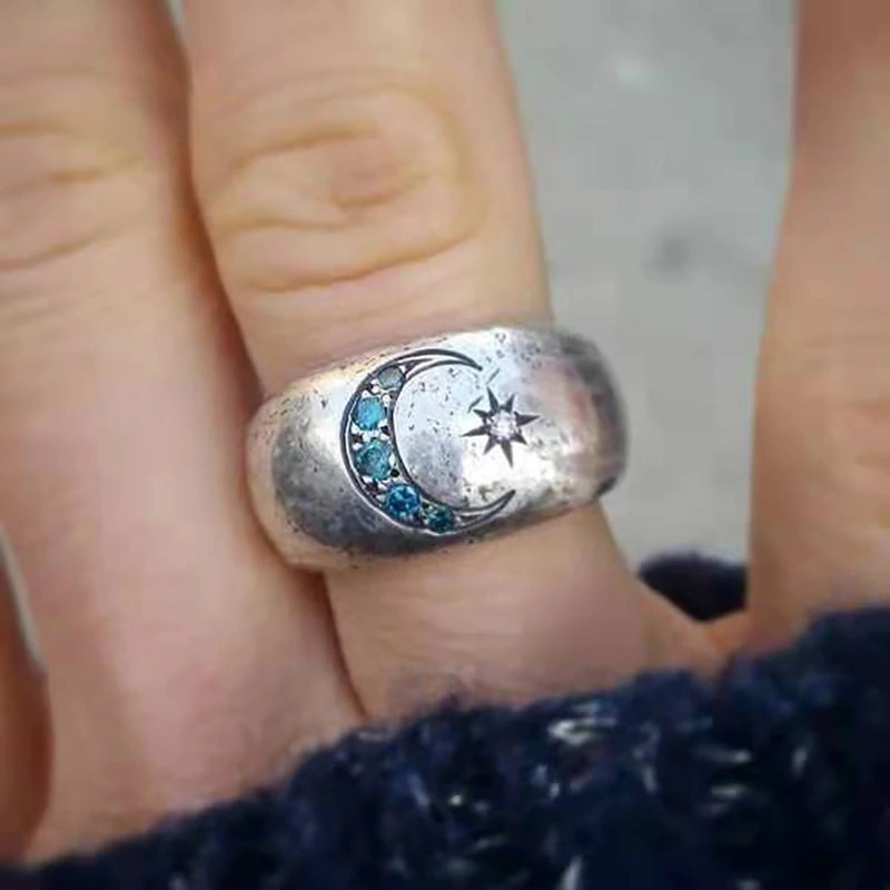Fashion Simple Moon Sun Inlaid Zircon Ring