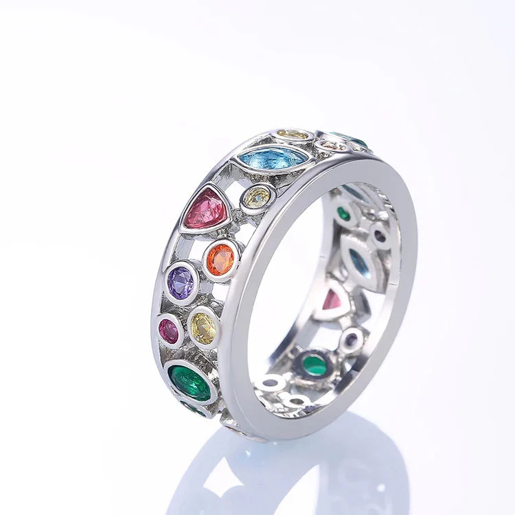 New Exquisite Geometric Pattern Diamond And Colorful Ring