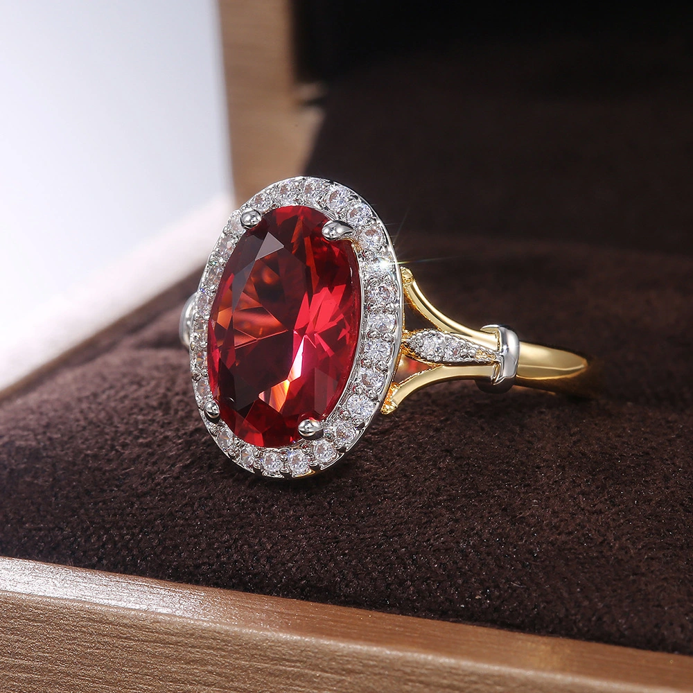 Ladies Garnet Red Zircon Two Tone Ring