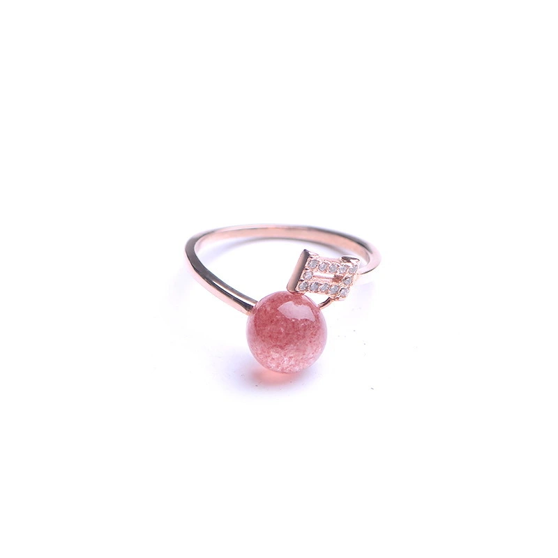 S925 Silver Natural Strawberry Crystal Ring