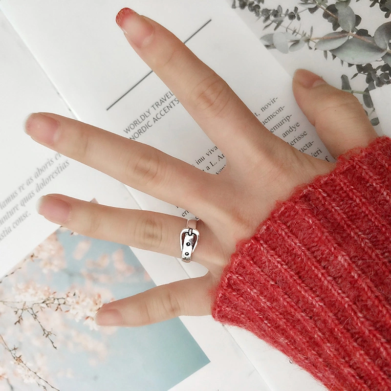 Ring Retro Distressed Belt Buckle Ring Trend Personality Female Ins Korean Silver Jewelry