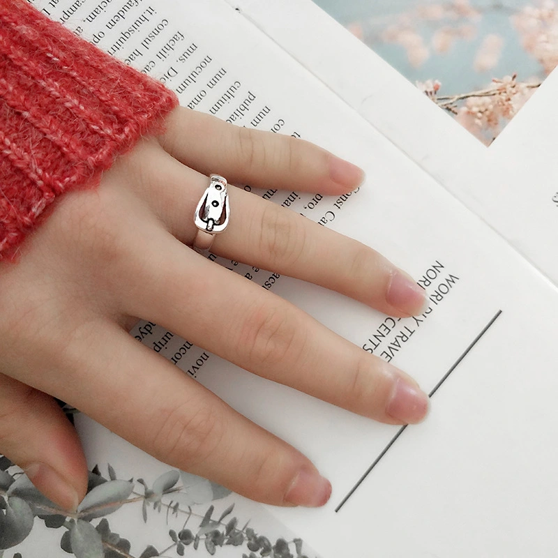 Ring Retro Distressed Belt Buckle Ring Trend Personality Female Ins Korean Silver Jewelry