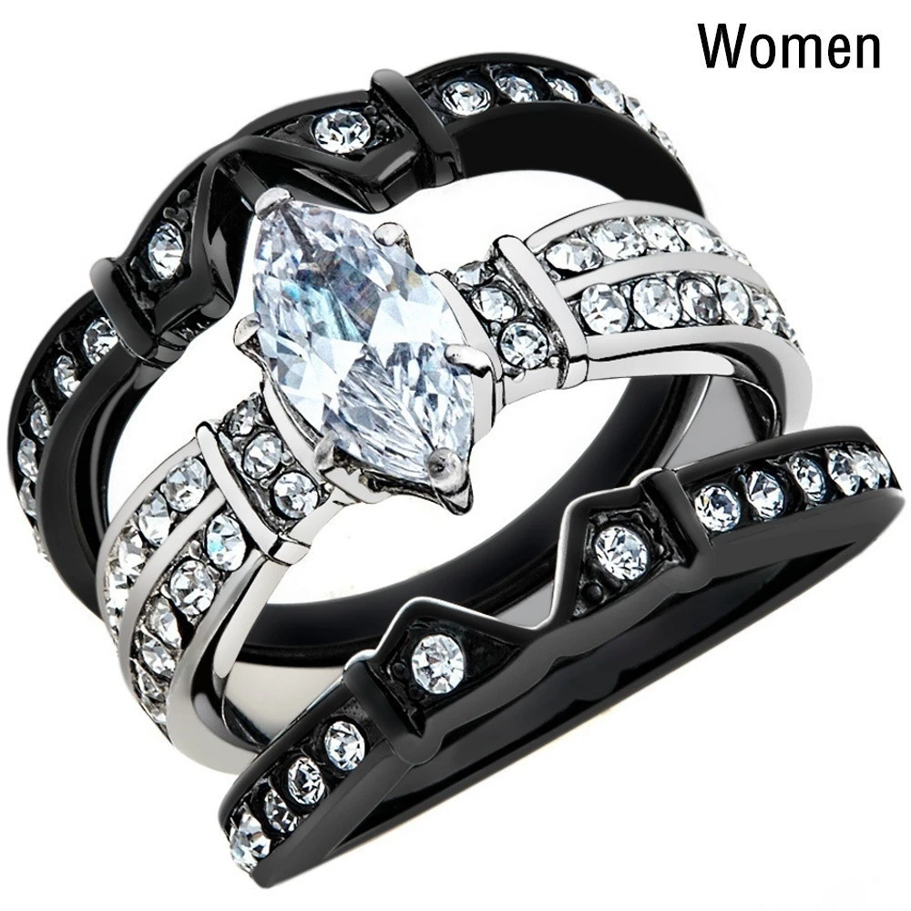 European And American Luxury Three-layer Zircon Platinum-plated Engagement Ring