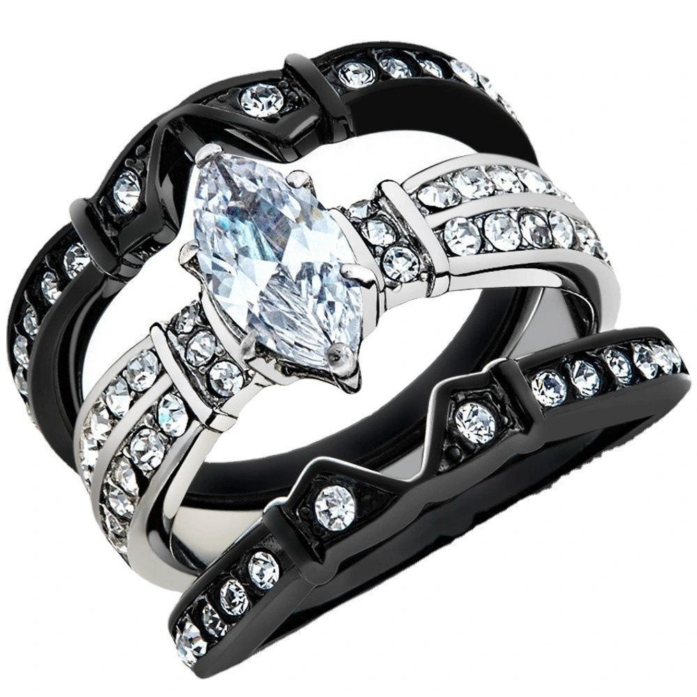 European And American Luxury Three-layer Zircon Platinum-plated Engagement Ring