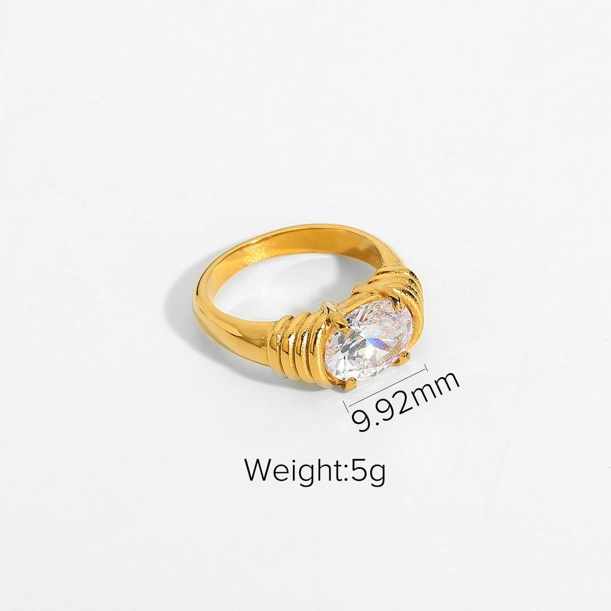 18K Gold-plated 316L Stainless Steel Jewelry Ring Wedding White Zircon Ring