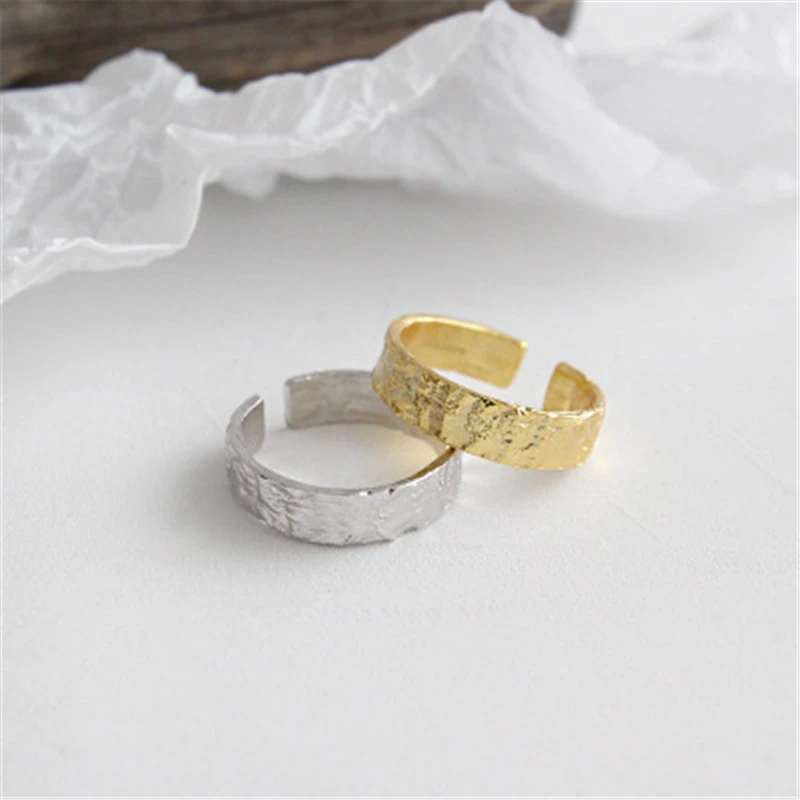 S925 Sterling Silver Irregular Concave-convex Gold And Silver Tin Foil Paper Pattern Ring