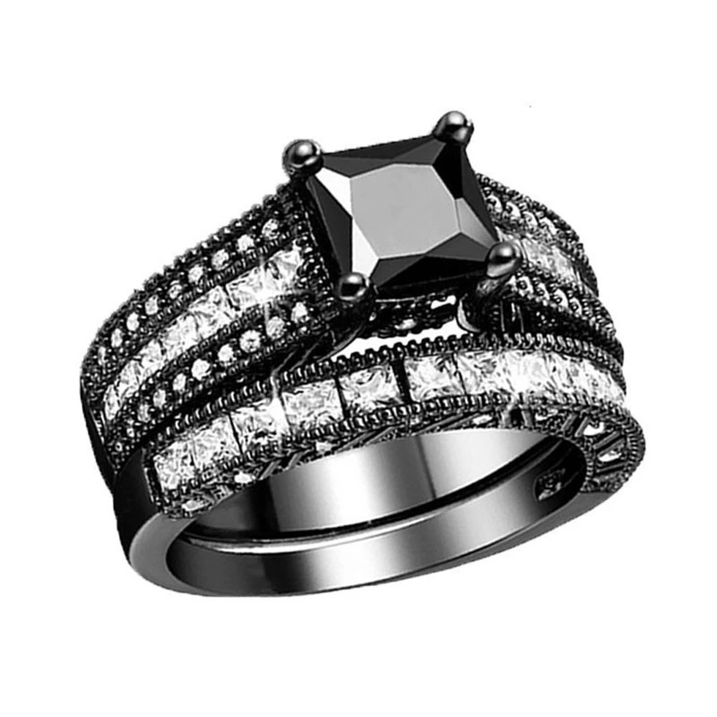 Black Inlaid Square Small White Zircon Female Ring