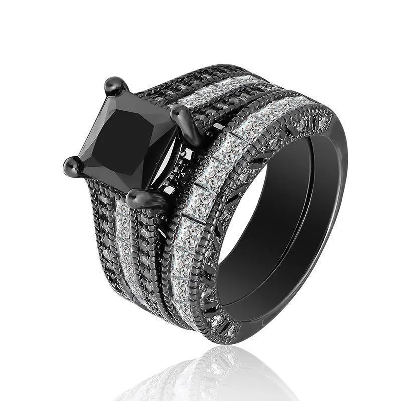 Black Inlaid Square Small White Zircon Female Ring