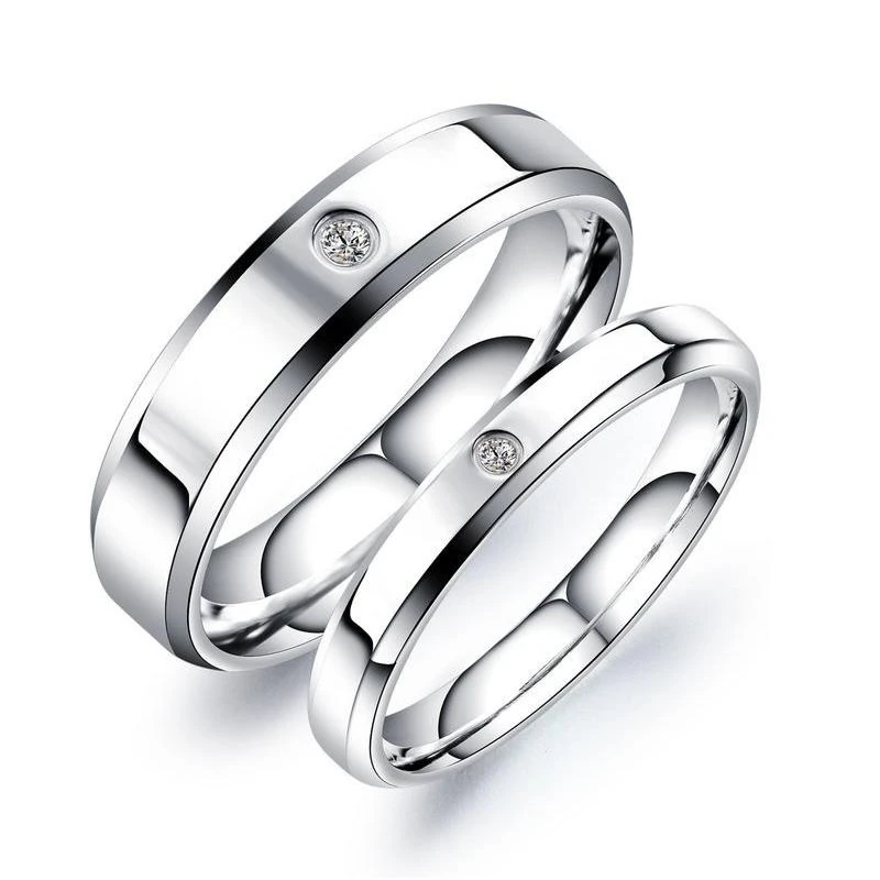 Titanium Steel Couple Ring Glossy Simple Single Diamond Ring