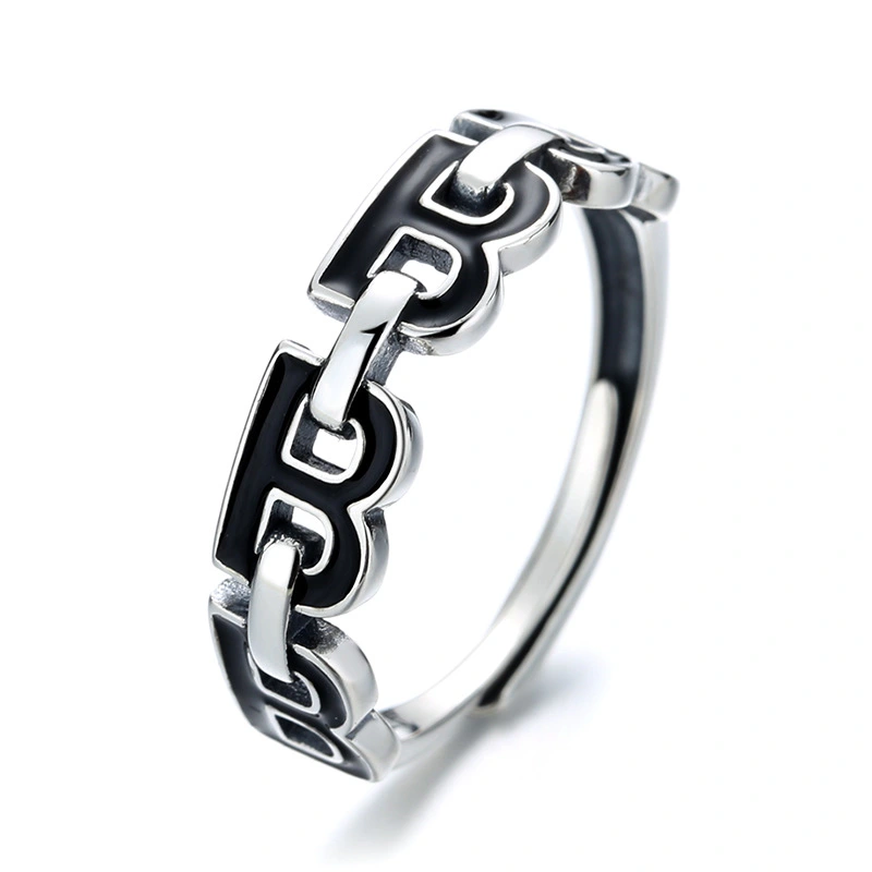 Fashion Sterling Silver Letter B Epoxy Ring