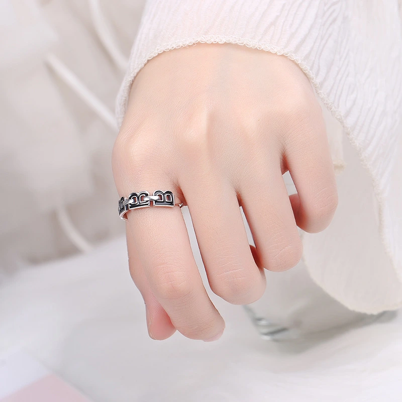 Fashion Sterling Silver Letter B Epoxy Ring