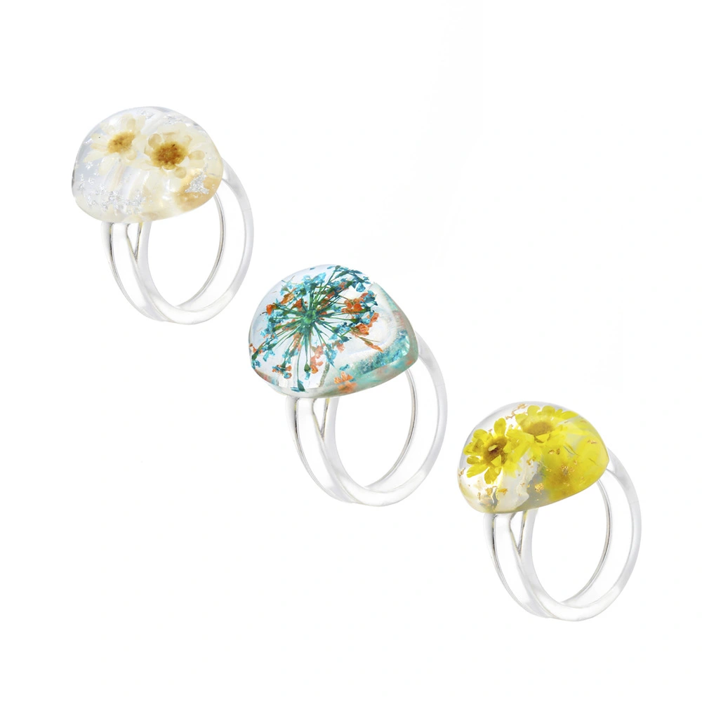 3-piece Transparent Resin Dried Flower Ring