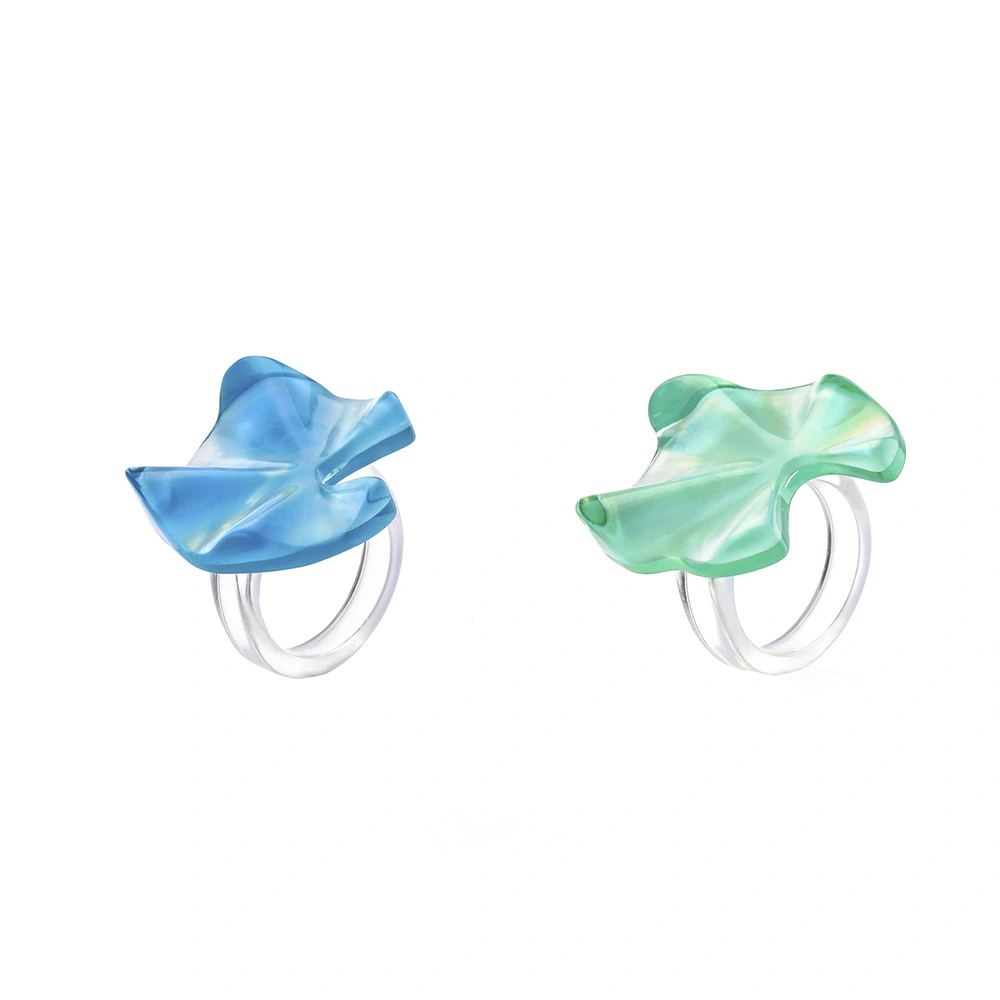 Transparent Resin Shell Ruffle Ring 2-piece Set