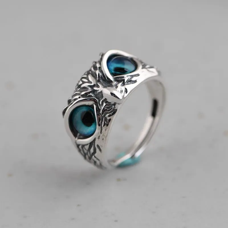 Fashion Vintage Demon Eye Owl Ring For Women  Retro Animal Ring Silver Color Jewelry