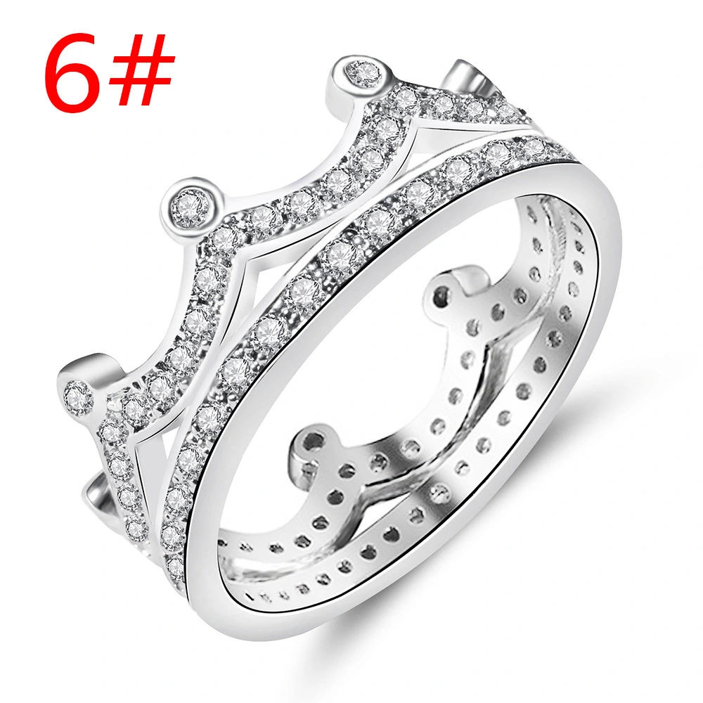 Simple And Versatile Crown Zircon Ring Hollow Micro-inlaid Zircon Ring