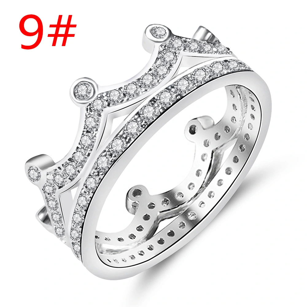 Simple And Versatile Crown Zircon Ring Hollow Micro-inlaid Zircon Ring