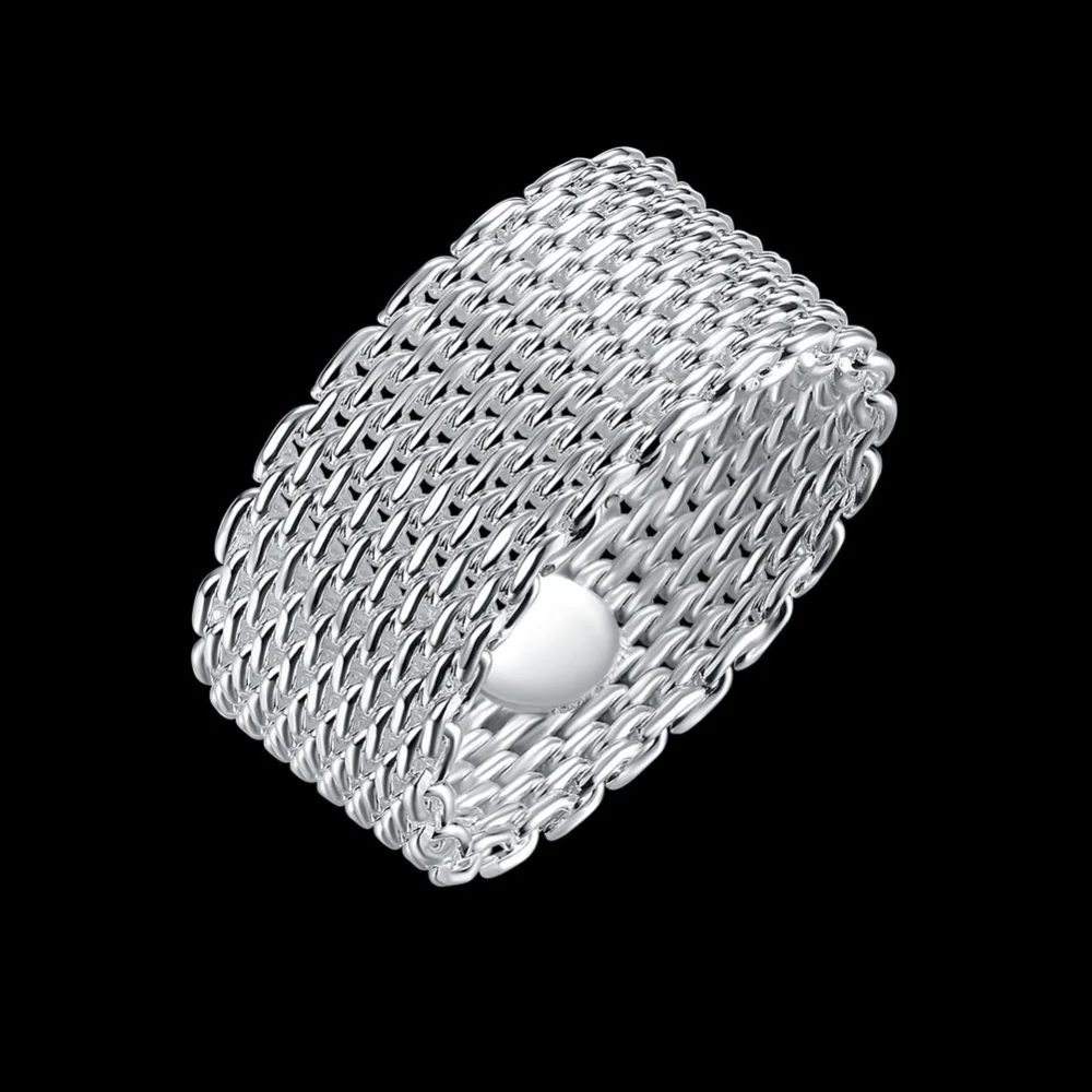 Silver Round Braided Ring Wholesale, Mesh Ring, Silver Plated Jewelry, Fine Mesh Ring