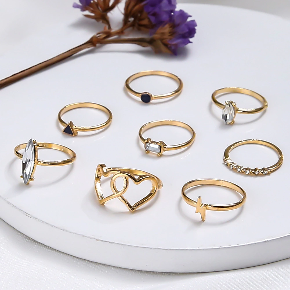 Zircon Ring Bohemian Love Heart Lightning 8-Piece Set Ring