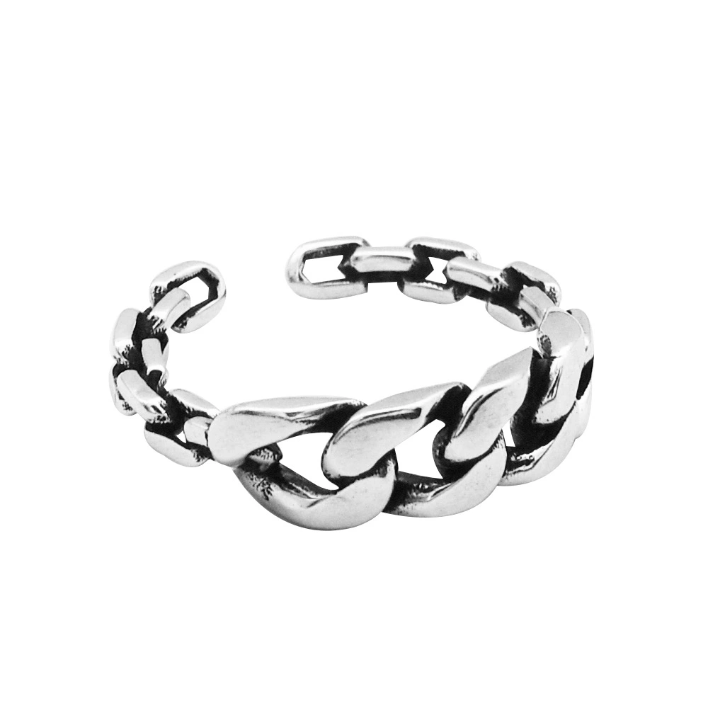 Ins Retro Cold Wind Jewelry S925 Sterling Silver Heavy Industry Chain Stitching Ring