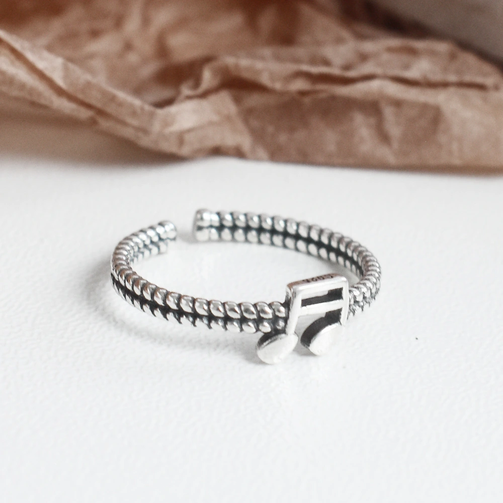 Ins Retro Cold Wind Jewelry S925 Sterling Silver Musical Note Ring