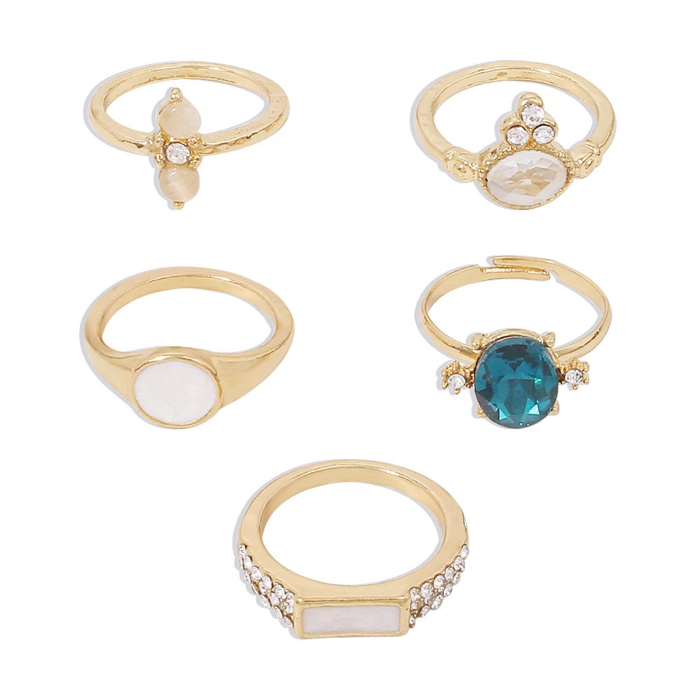 Combination Ring With Diamonds Simple Retro Joint Ring 5-piece Set