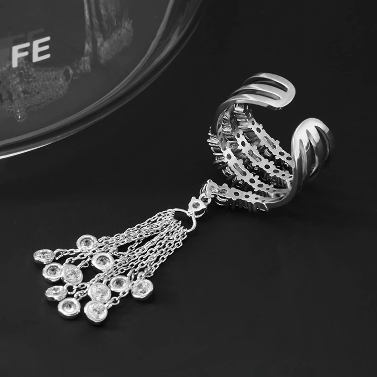 Fashion Zircon Platinum Plated Tassel Ring