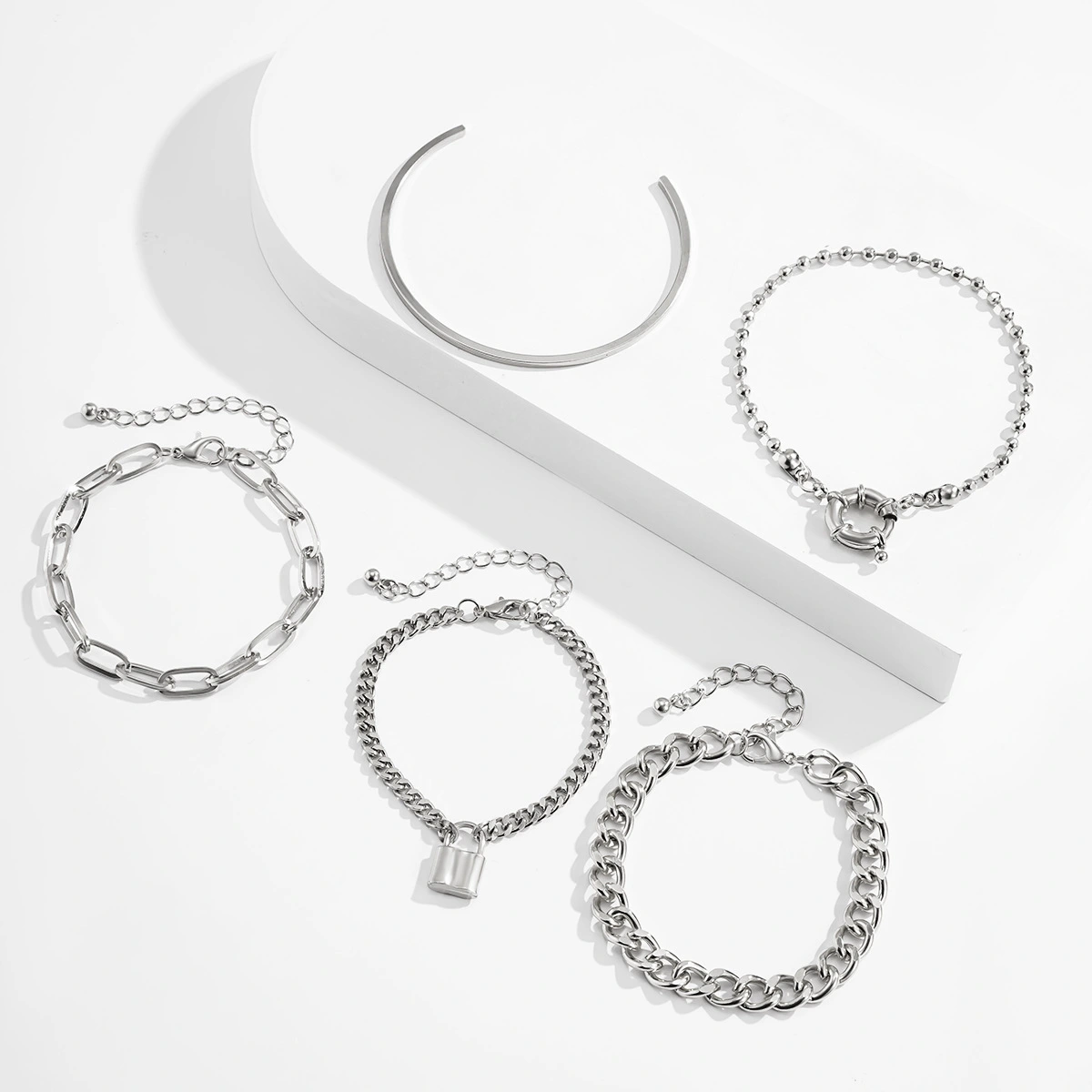 Mix And Match Multi-element Geometric Round Buckle Set Bracelet