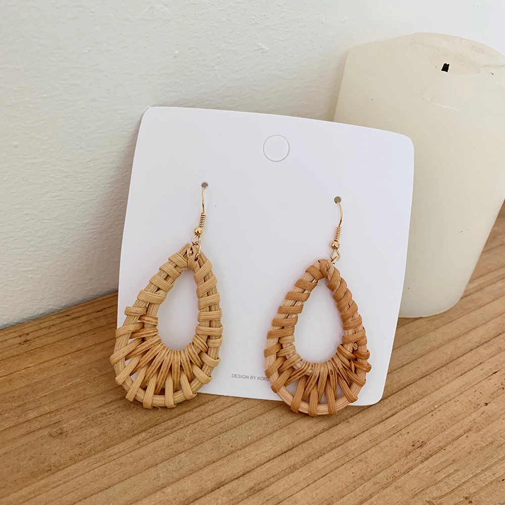 Wooden Round Rattan Earrings Bohemian Geometric Stud Earrings