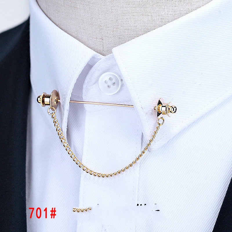 Simple Personality Gold Color Pins Brooches Metal Chain Tassel Shirt Collar