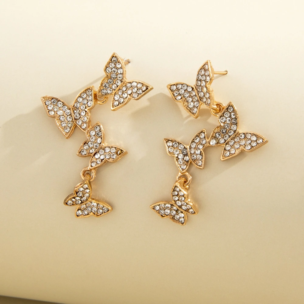 European And American Full Diamond Butterfly Pendant Earrings