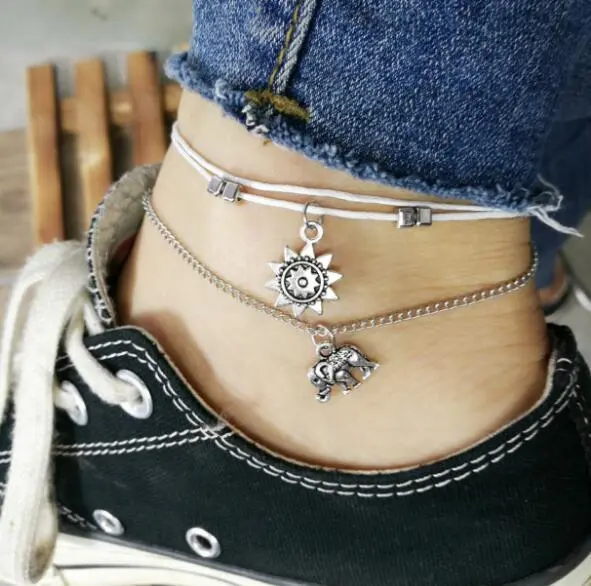 New Jewelry Personality Beach Wind Winding Red String Shell And Clam Shell Pendant Alloy Anklet
