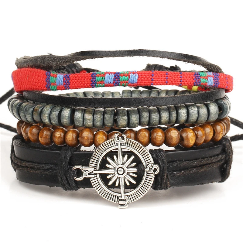 Leather braided bracelet set