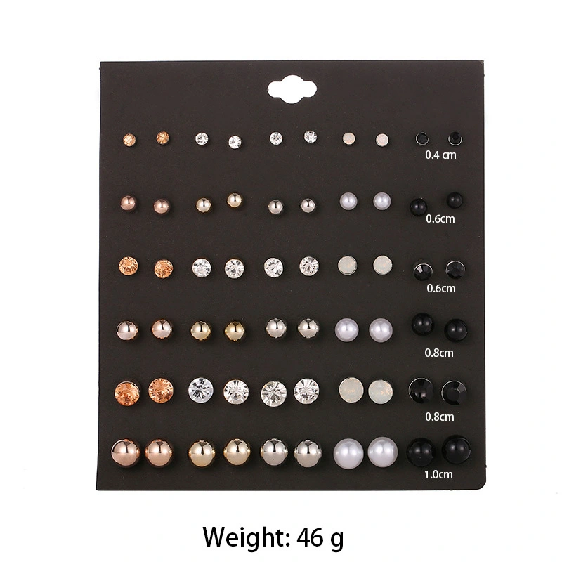 Fashion Size Pearl Diamond Crystal Set Earrings 30 Pairs Of Popular Earrings