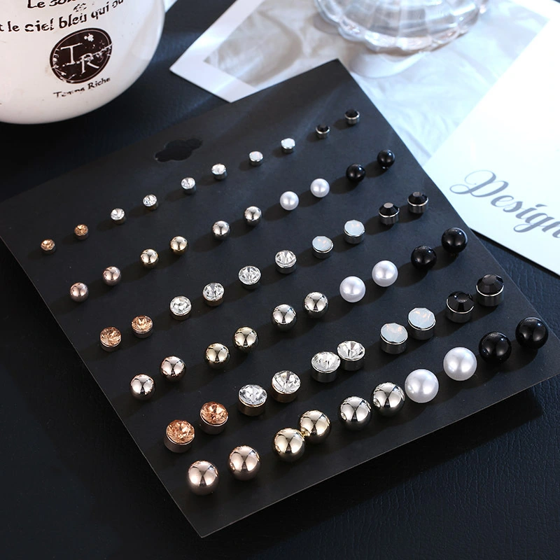 Fashion Size Pearl Diamond Crystal Set Earrings 30 Pairs Of Popular Earrings