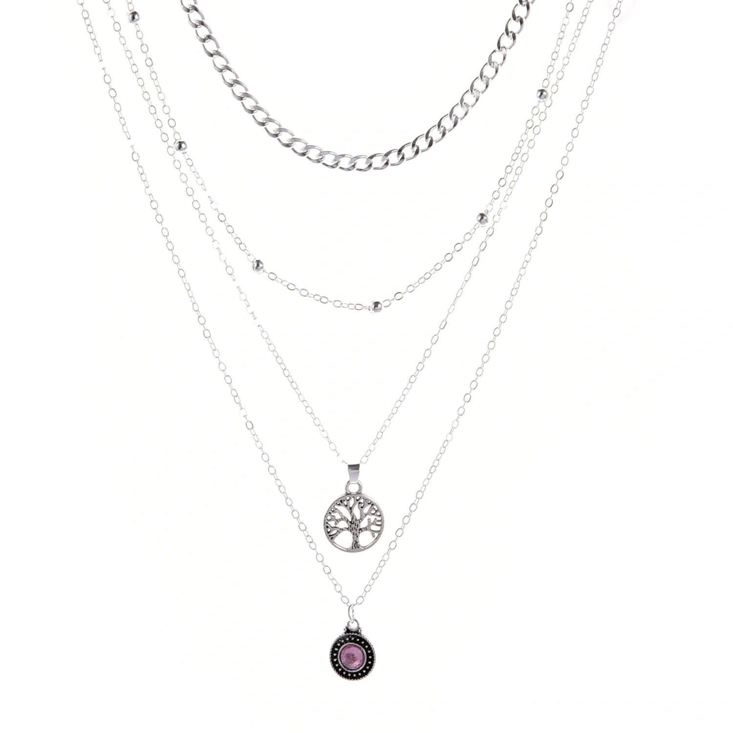 Fashion All-Match Retro Tree Of Life Gemstone Point Diamond Pendant Necklace