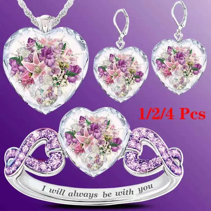 Crystal Love Rose Necklace Set Zircon Necklace