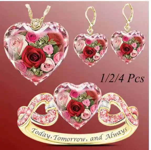 Crystal Love Rose Necklace Set Zircon Necklace