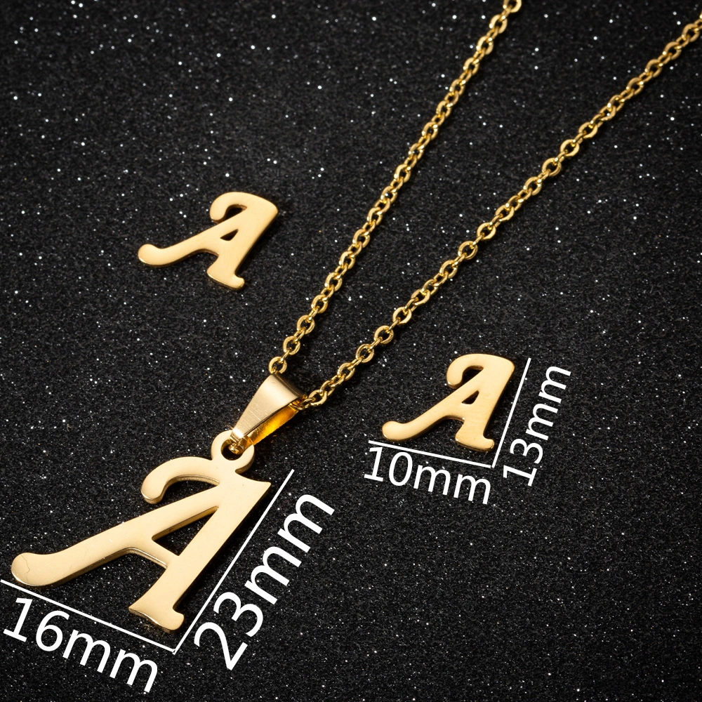 Stainless steel 26 letters pendant necklace set