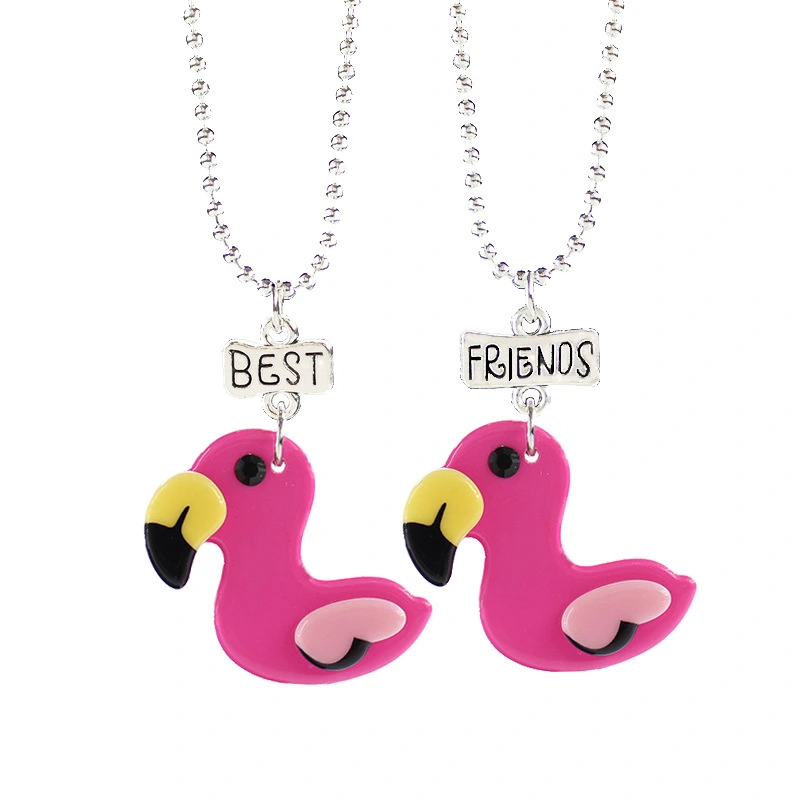 Children's Color Flamingo BF Necklace Two Piece Set