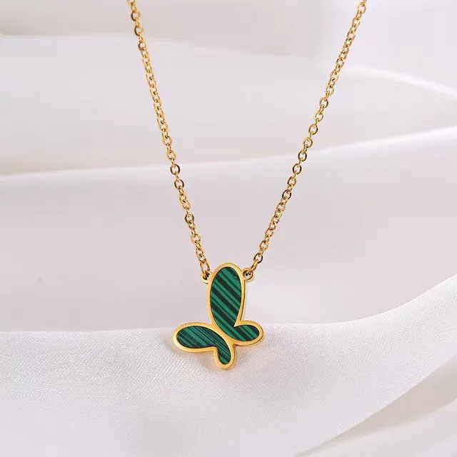 Trendy Green Butterfly Personality Pendant Beaded Clavicle Chain