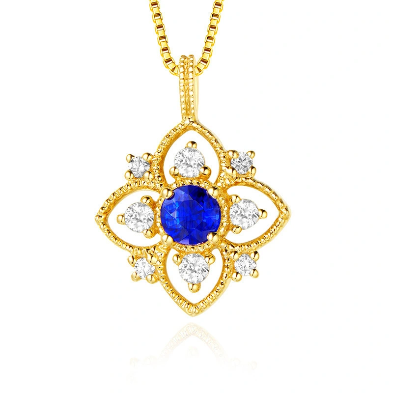 European And American Hollow Inlaid Zircon Round Sapphire Color Treasure Pendant