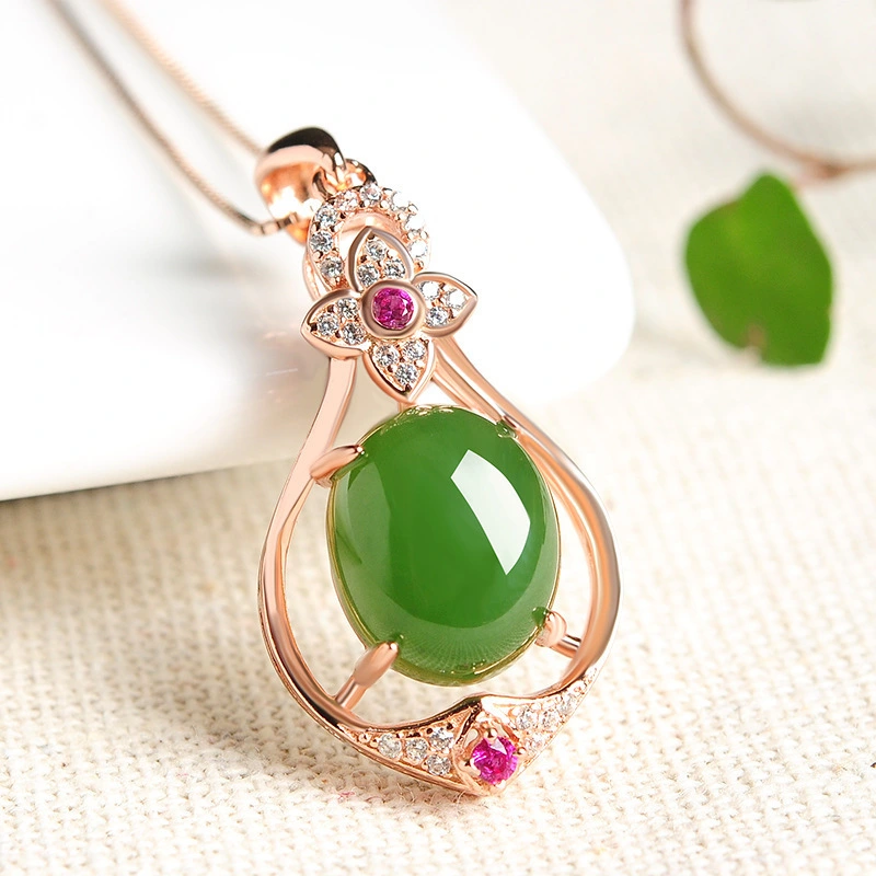 Rose Gold Diamond Necklace Natural Jade Jasper Pendant Fashion Hetian Jade Necklace Jade Pendant Necklace Female Wholesale